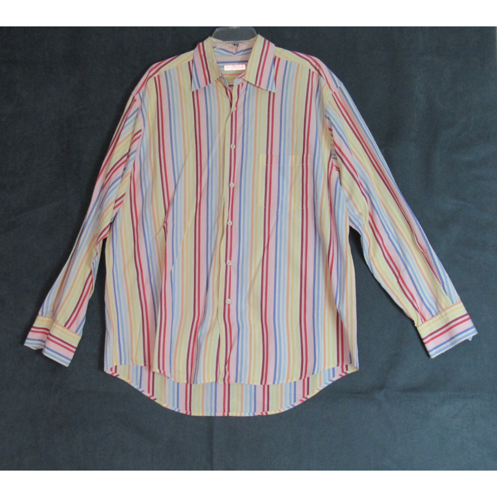 Vintage Martin Gordon Shirt Mens XL Multicolor Striped Button Up Retro Preppy